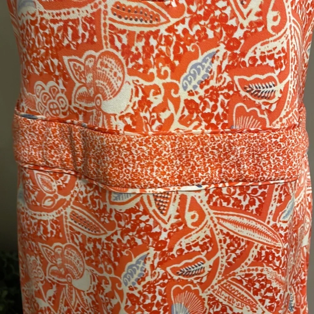 TORY BURCH orange floral stretchy SILK KNIT DRESS. Sleeveless zippered side Med